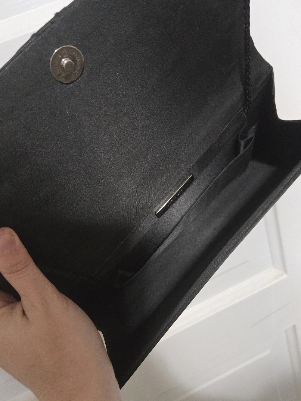 Kate Landry Black Satin Pleated Evening Clutch with Strap - Picture 7 of 8